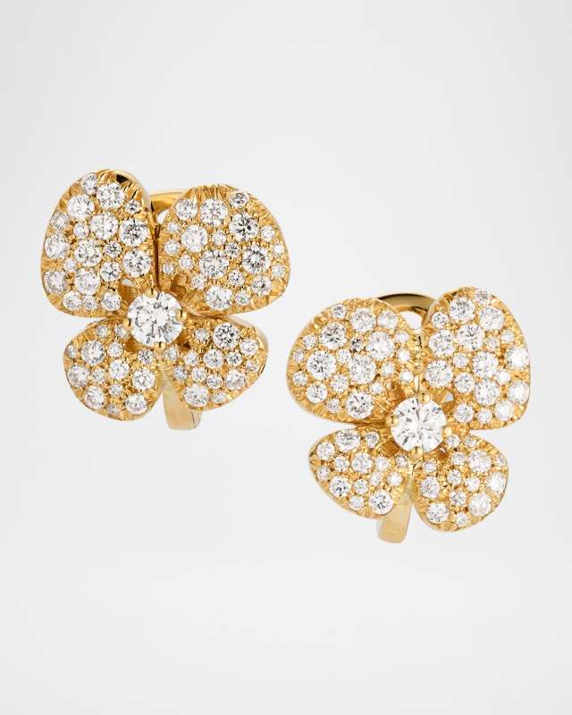 18K Yellow Gold Flower Earrings with Diamonds